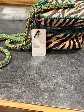 LeSportsac Zebra-Print Cosmetic Pouch with Green Trim
